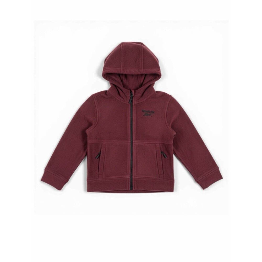 Reebok Boys Polar Fleece Hooded Full Zip Jacket Maroon Burgundy 5/6 NEW